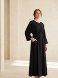 Button-Accent Tie-Waist Maxi Abaya