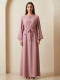 Button-Accent Tie-Waist Maxi Abaya