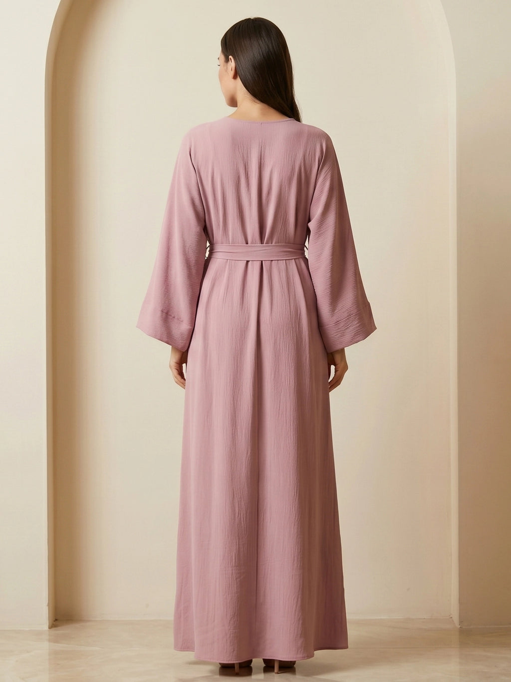 Button-Accent Tie-Waist Maxi Abaya