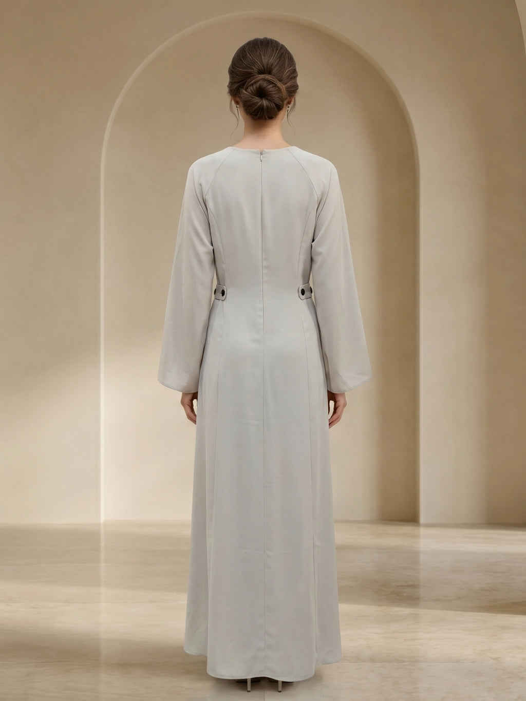 Button-Accent Modest Maxi Dress