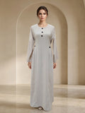 Button-Accent Modest Maxi Dress