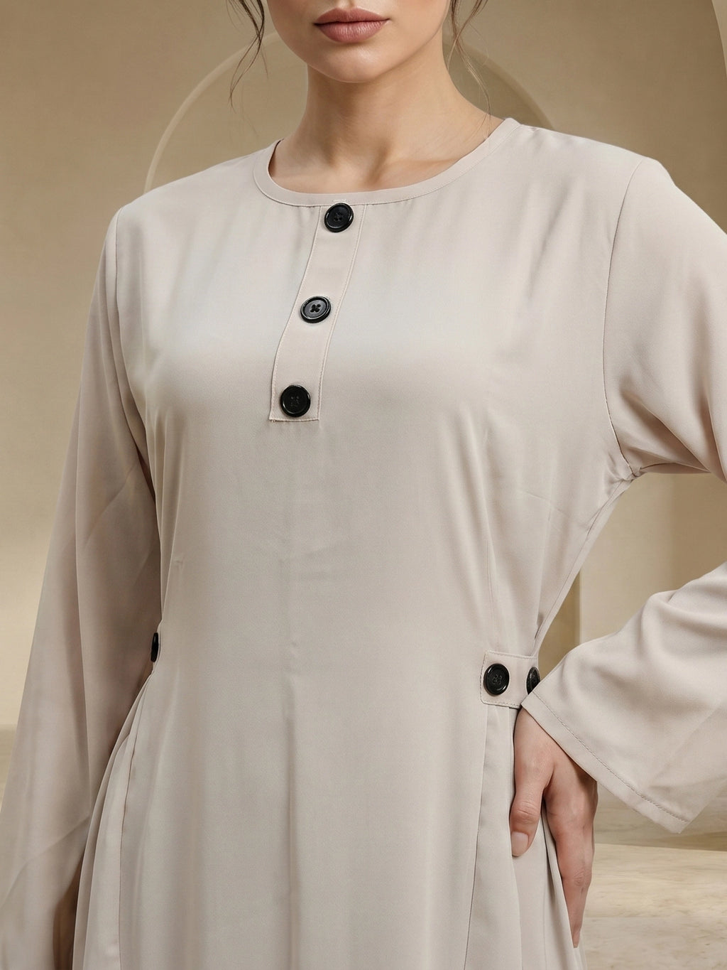 Button-Accent Modest Maxi Dress