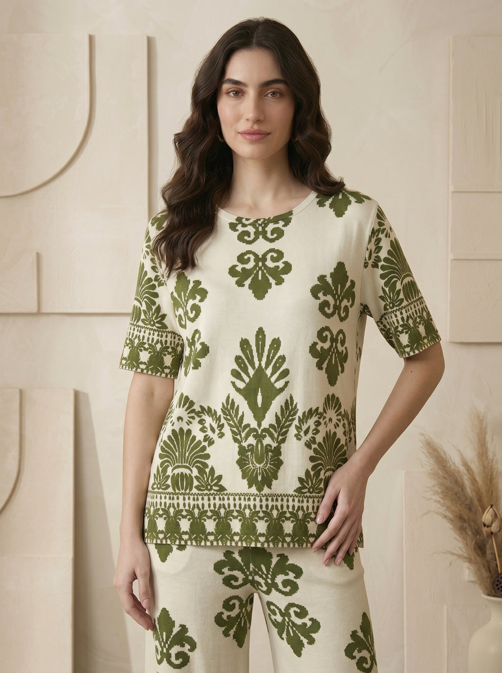Classic Crewneck Statement Pattern Two-Piece Set