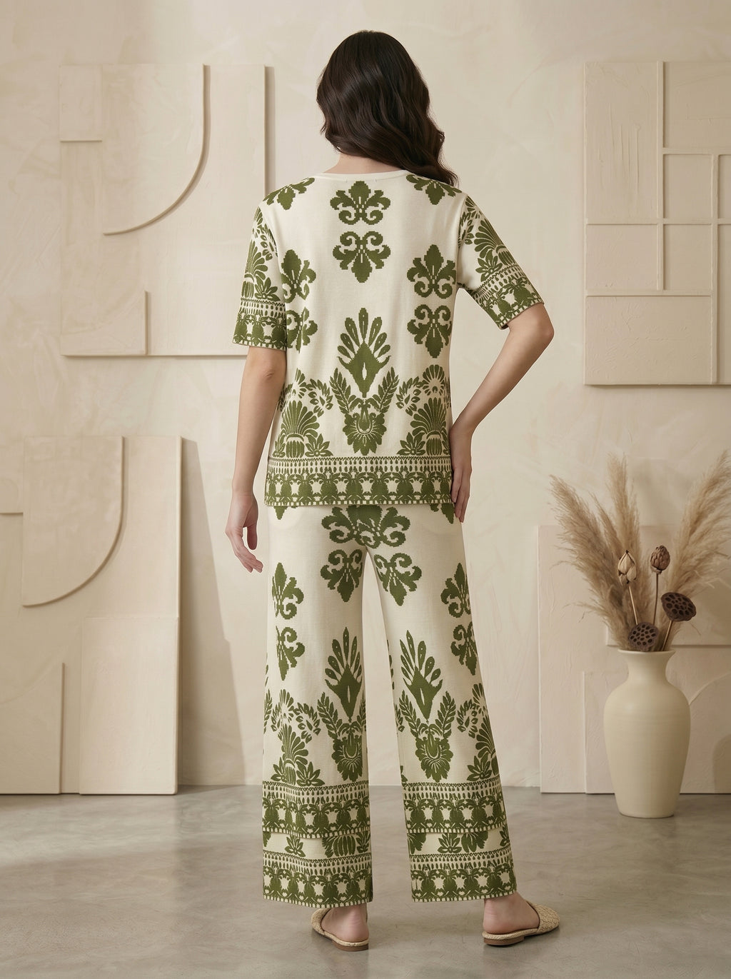 Classic Crewneck Statement Pattern Two-Piece Set