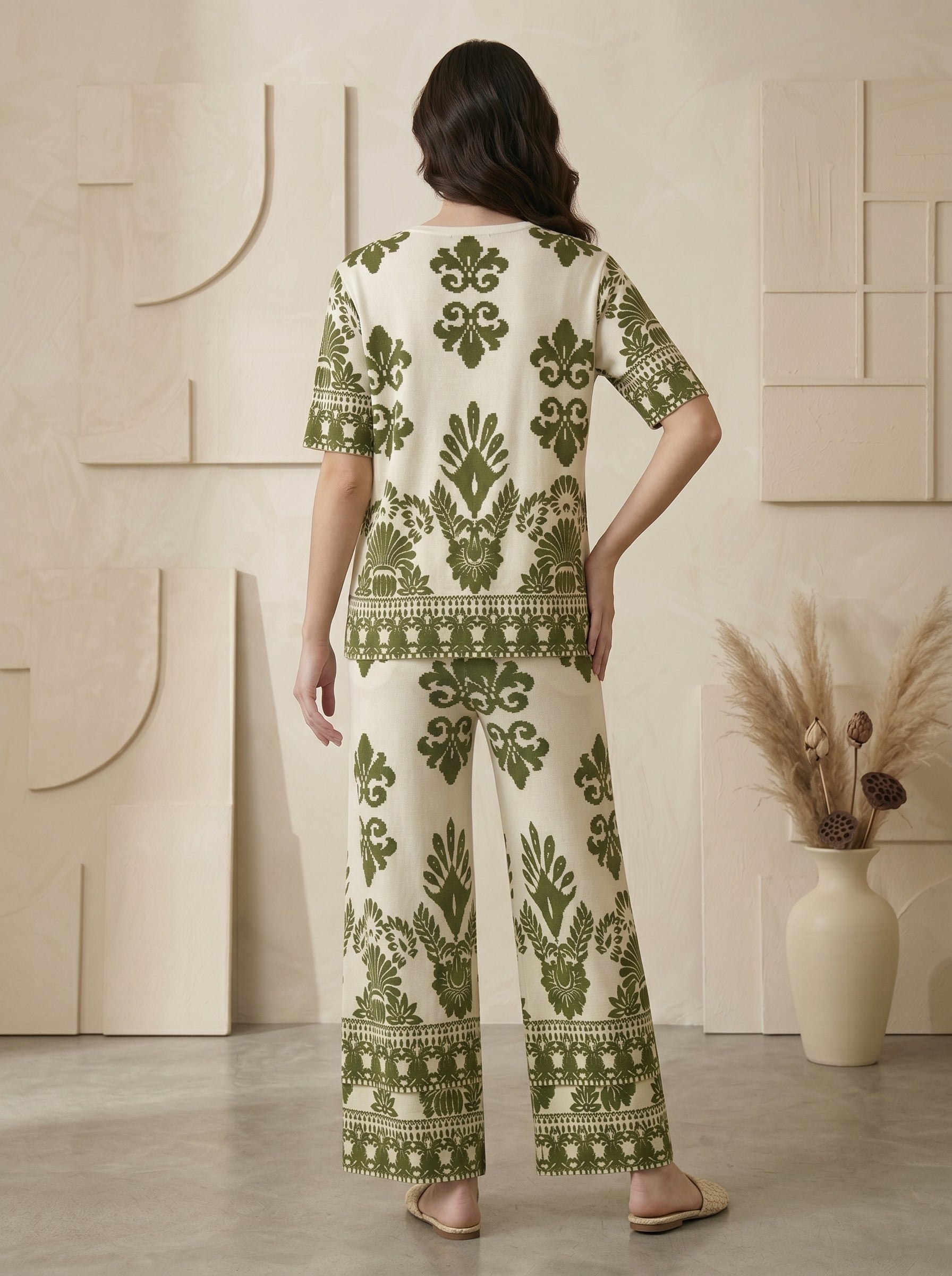 Classic Crewneck Statement Pattern Two-Piece Set