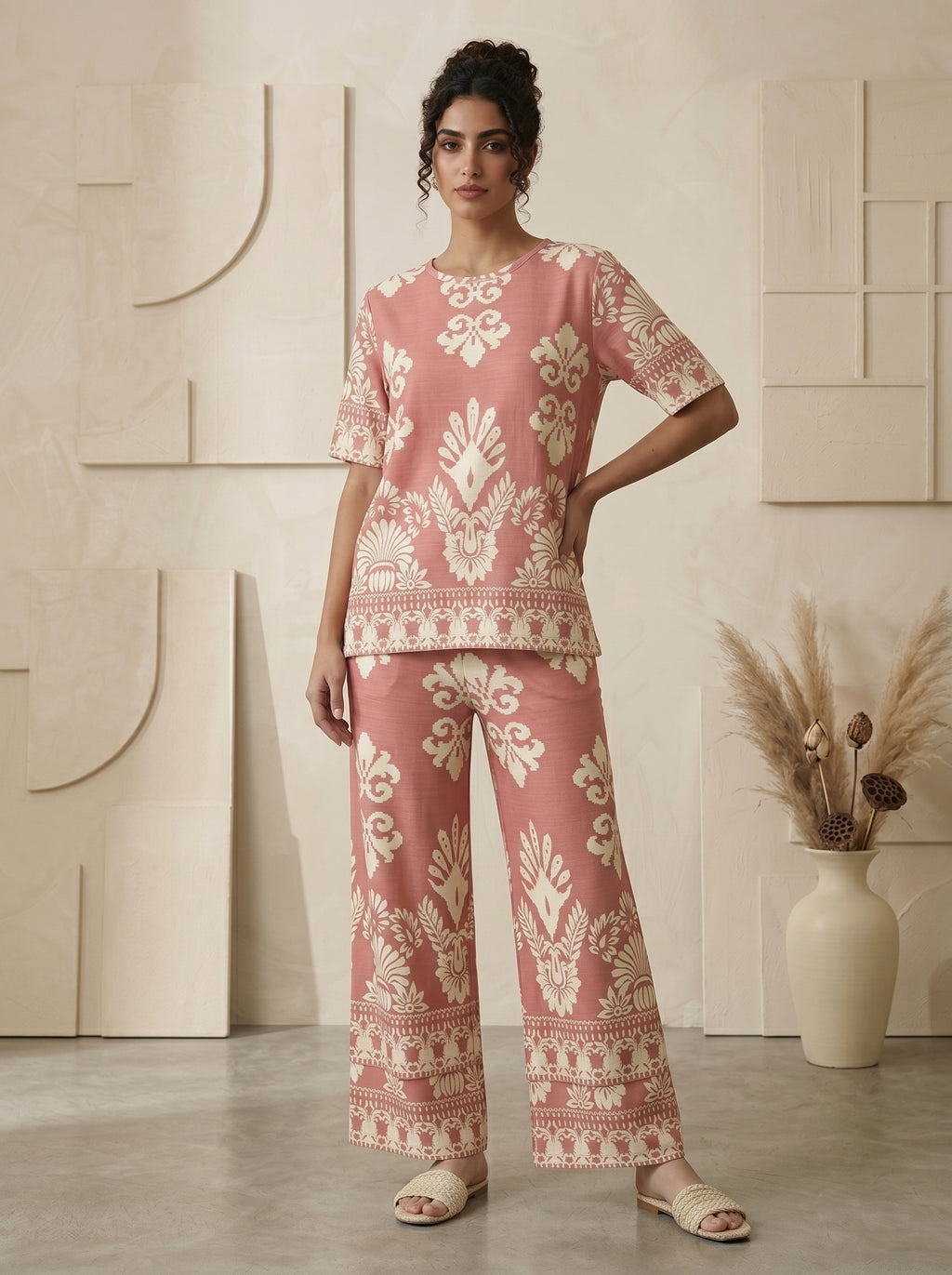 Classic Crewneck Statement Pattern Two-Piece Set