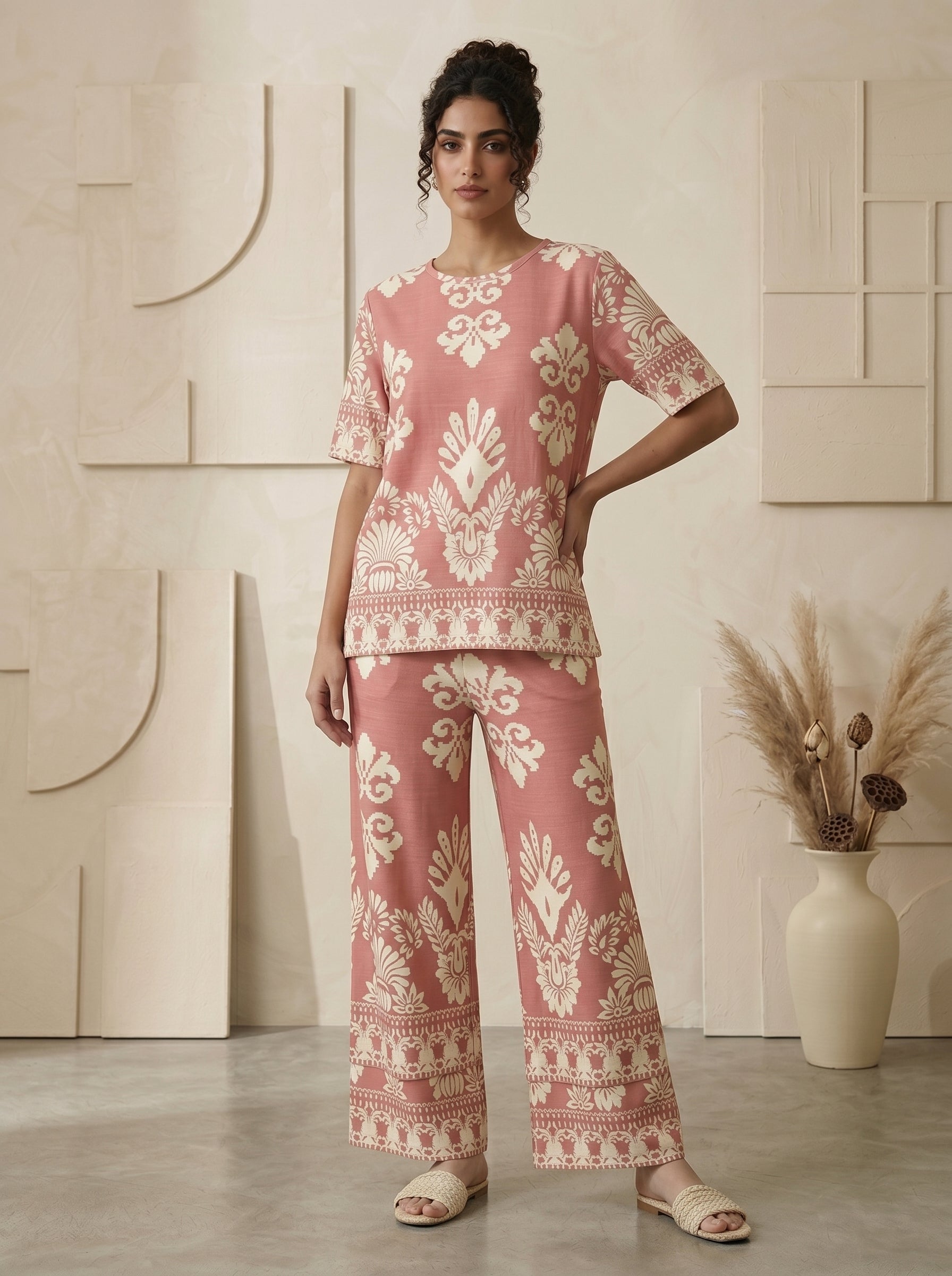 Classic Crewneck Statement Pattern Two-Piece Set