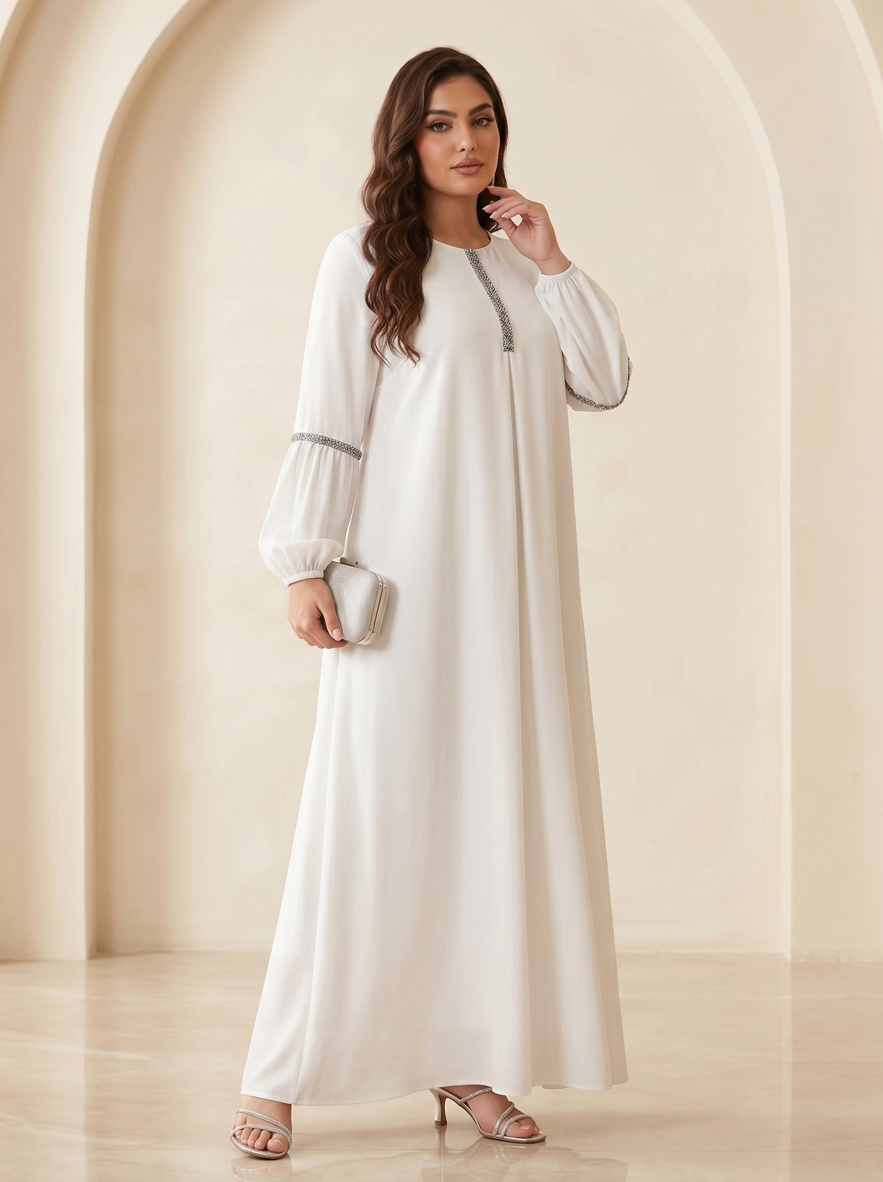 Embellished Placket Pleated Maxi Gown