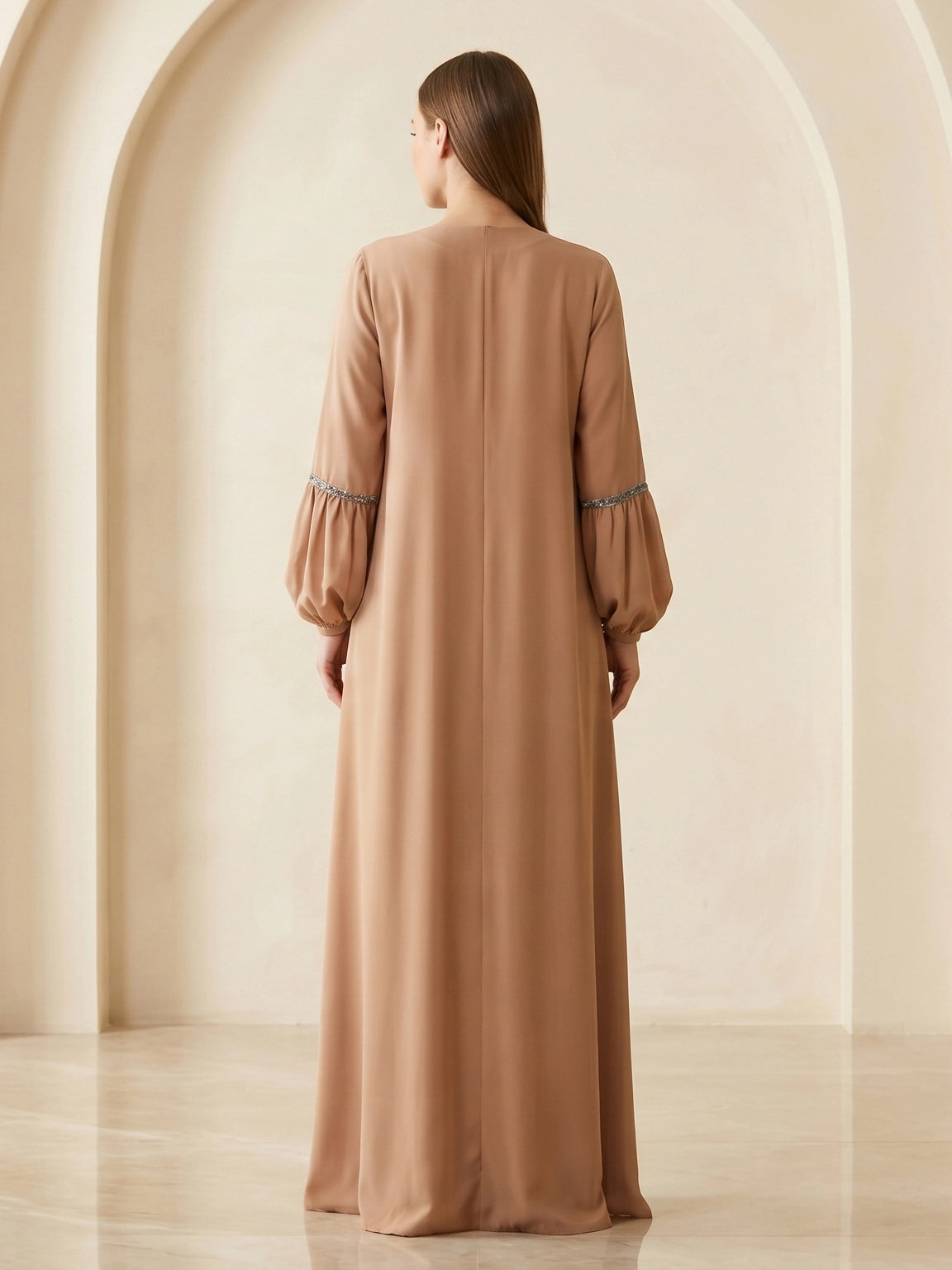 Embellished Placket Pleated Maxi Gown