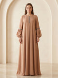 Embellished Placket Pleated Maxi Gown