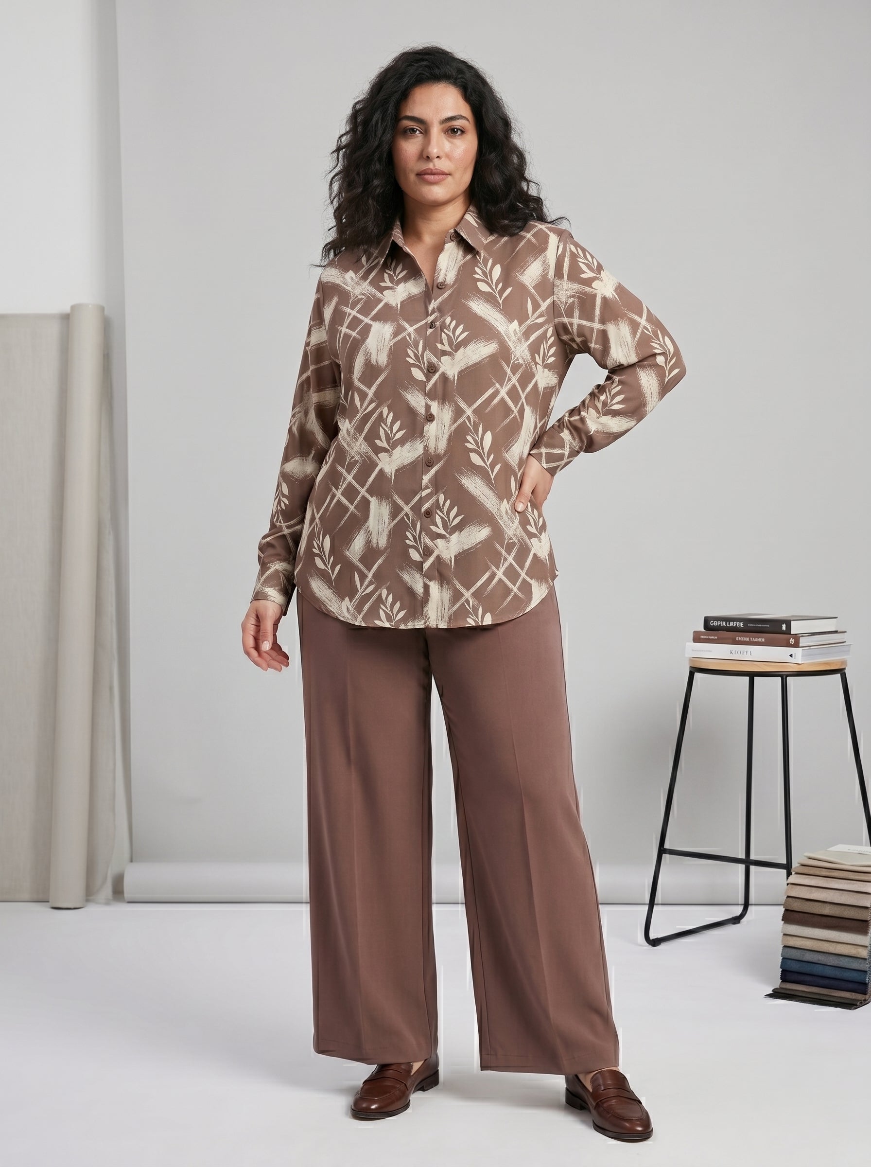 Classic Collared Geometric & Leaf Motif Matching Set