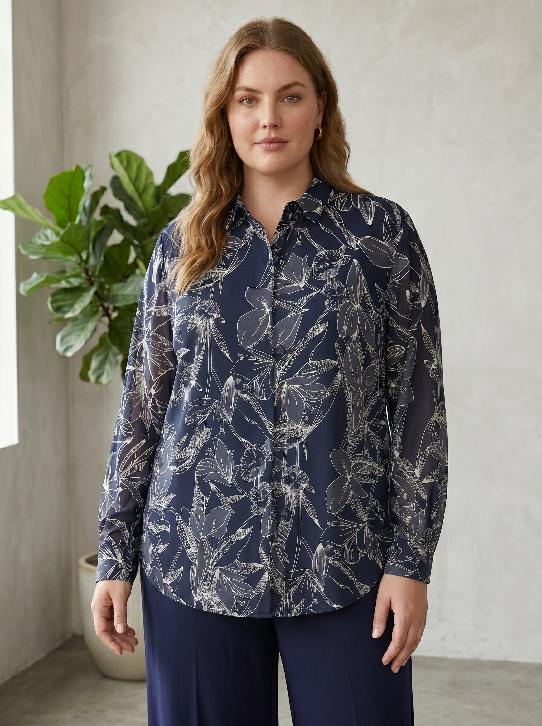 Classic Collared Line-Art Floral Matching Set