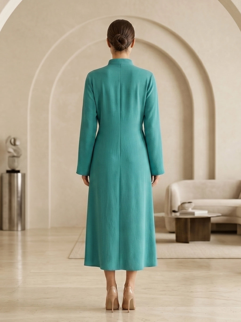 Elegant High-Neck Belted Maxi Dress