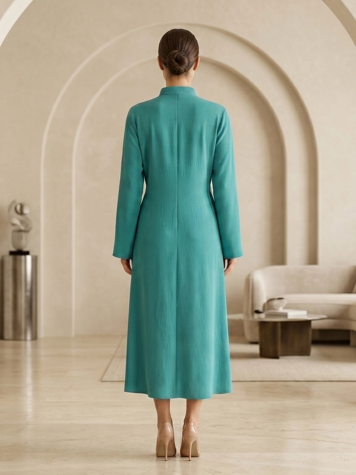 Elegant High-Neck Belted Maxi Dress