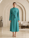 Elegant High-Neck Belted Maxi Dress