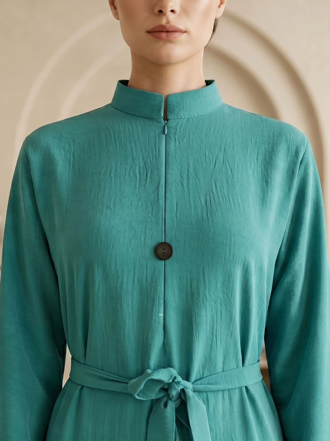 Elegant High-Neck Belted Maxi Dress
