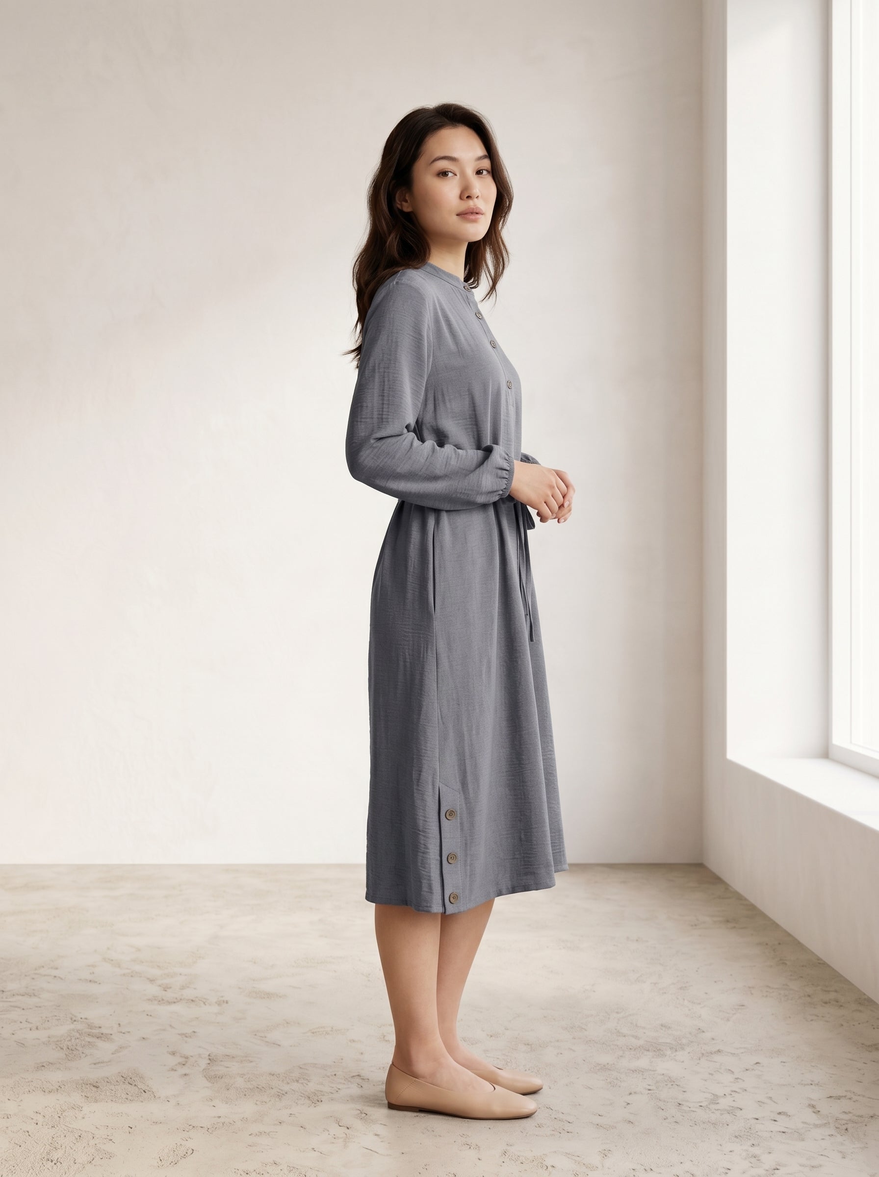 Mandarin Collar Buttoned Top
