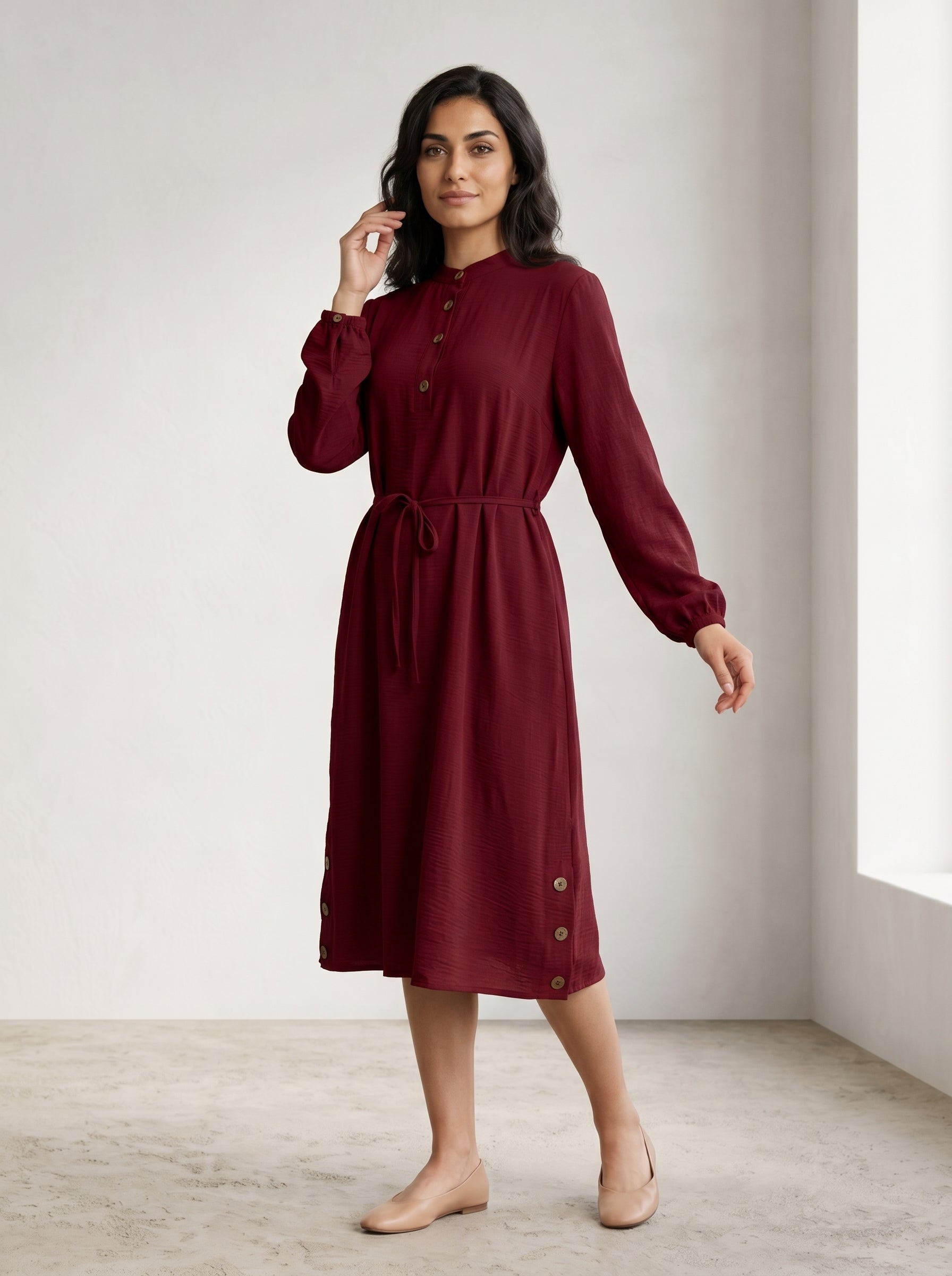 Mandarin Collar Buttoned Top