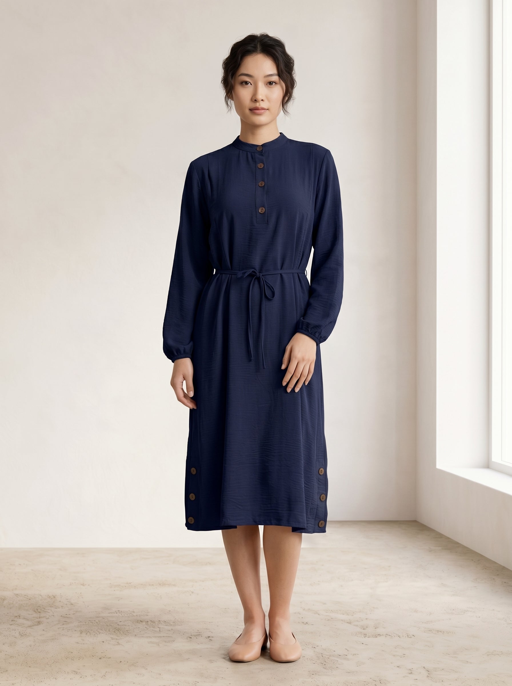 Mandarin Collar Buttoned Top