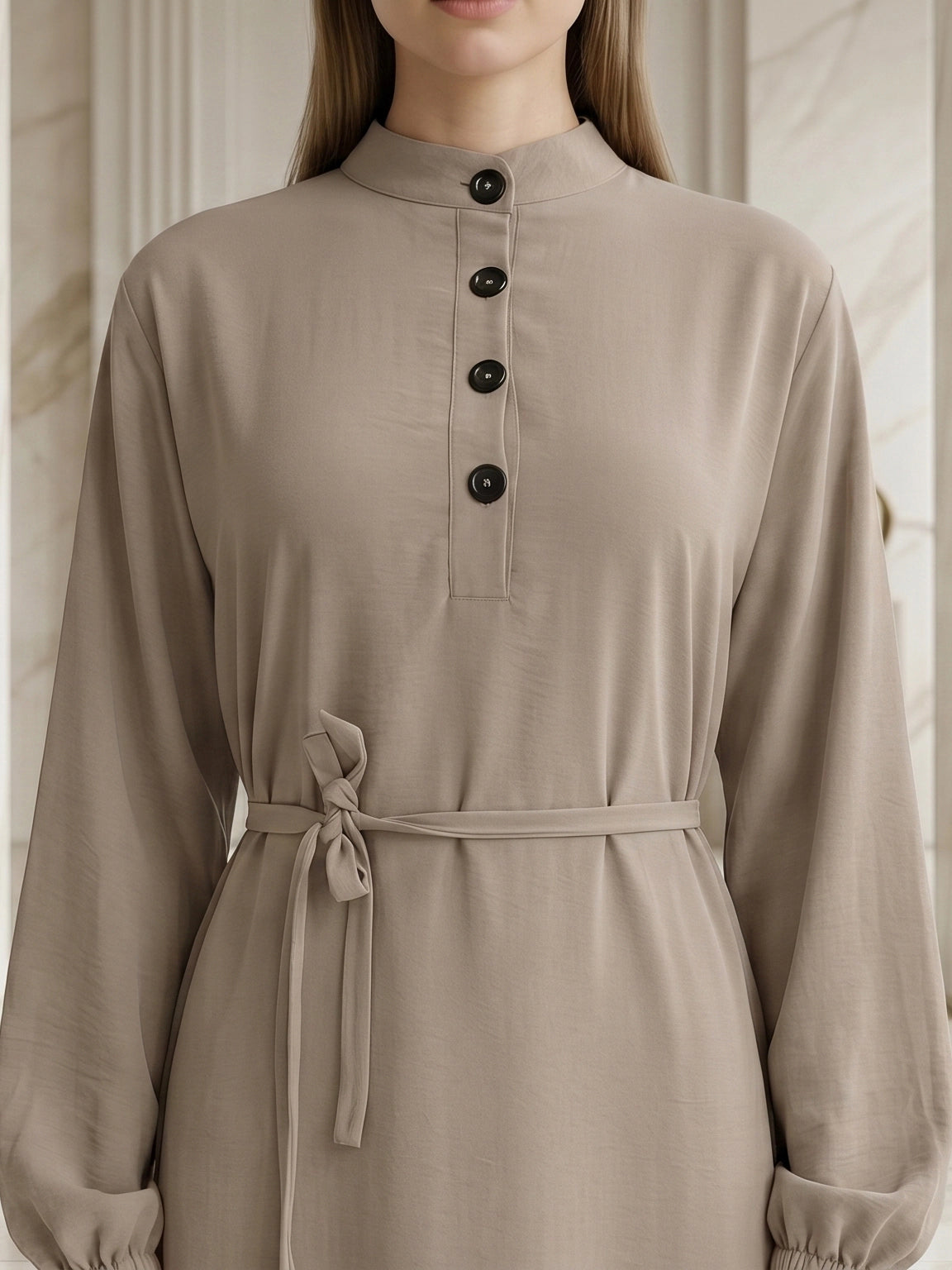Mandarin Collar Buttoned Top