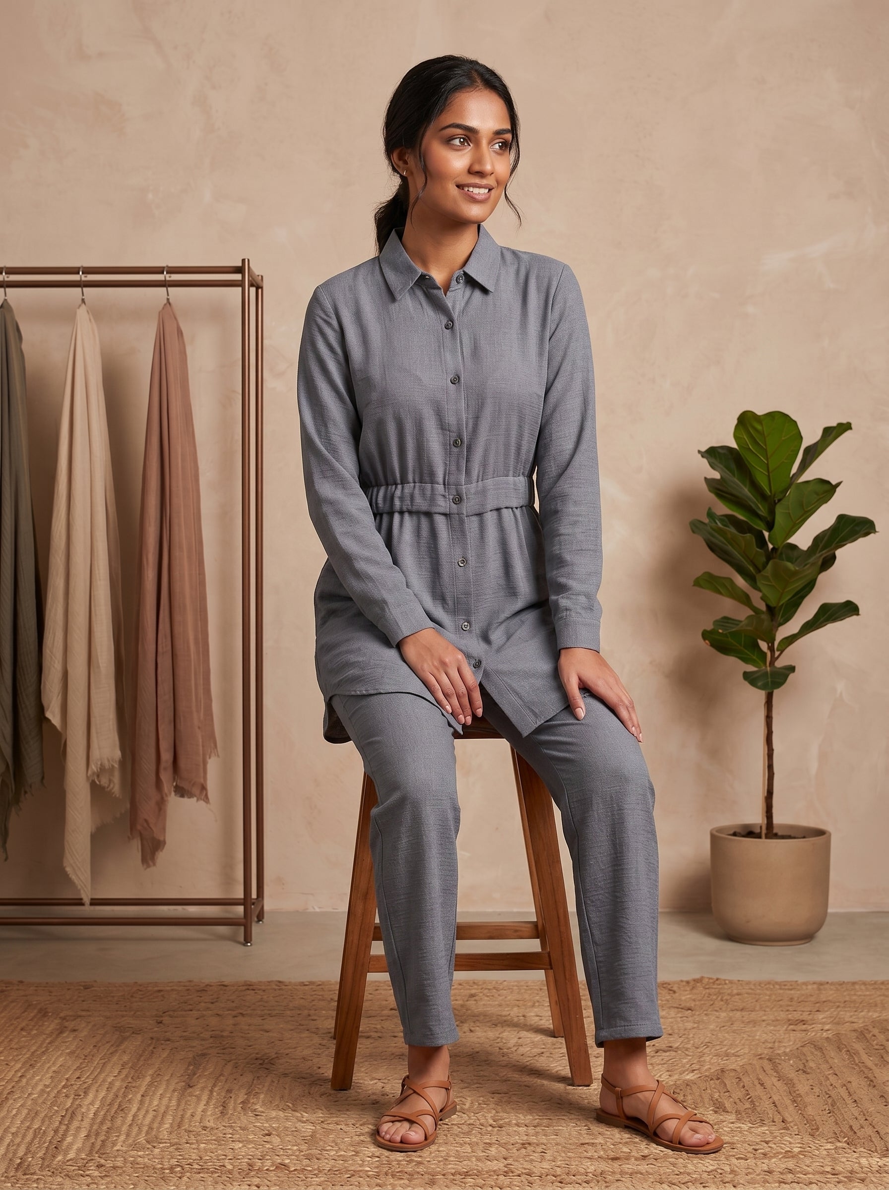 Long Sleeve Two-Piece Set | Classic Collared