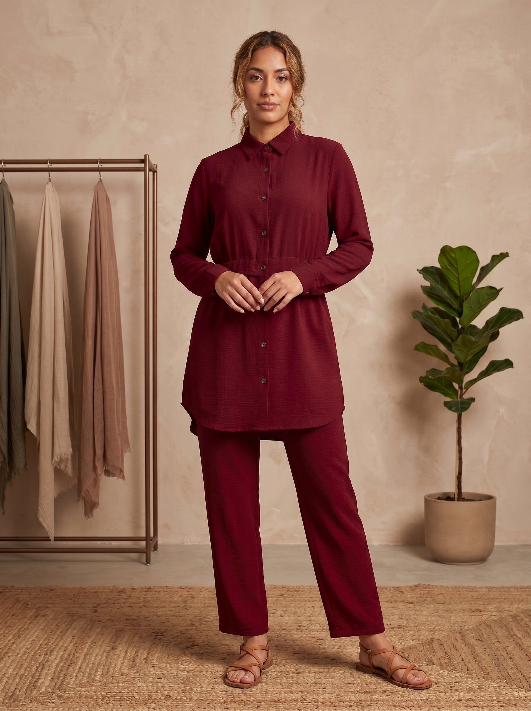 Long Sleeve Two-Piece Set | Classic Collared