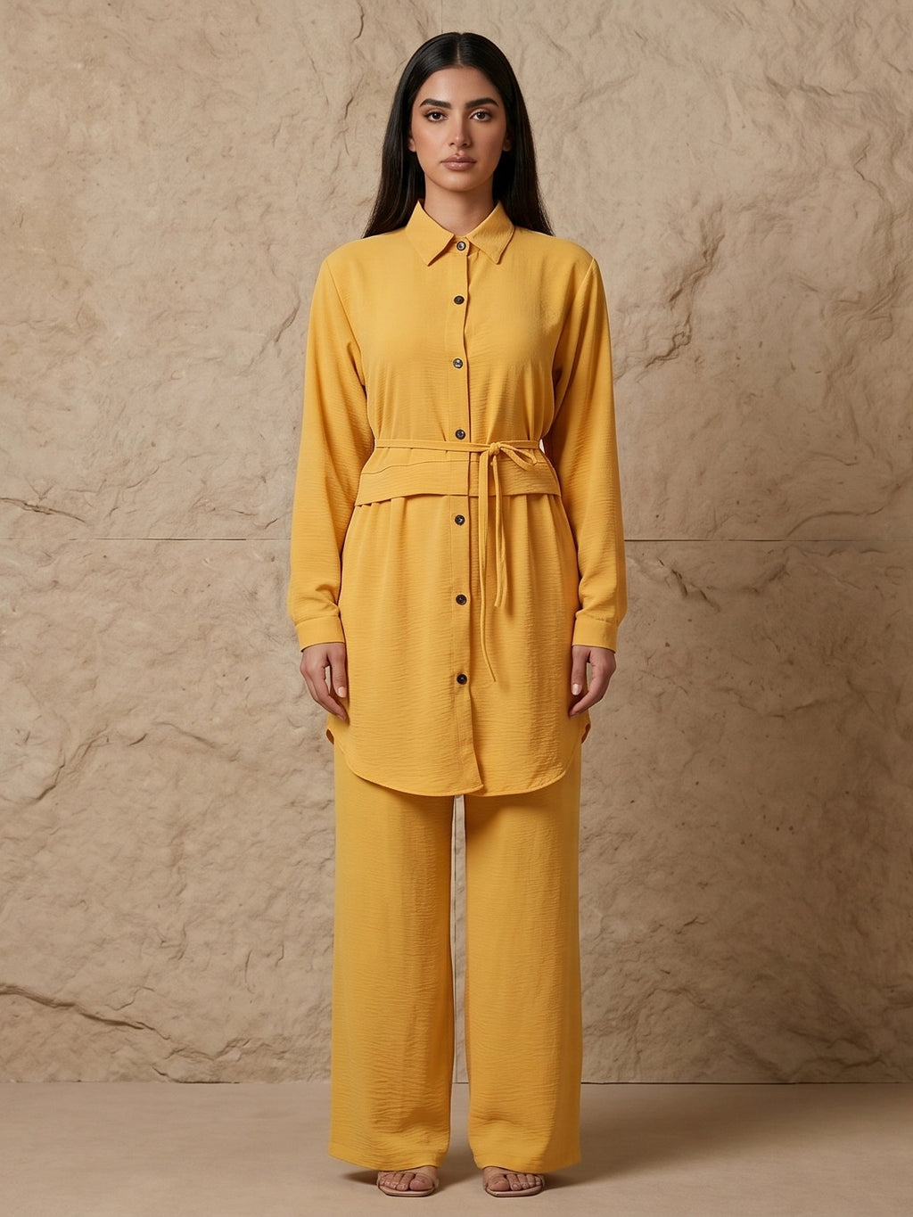Classic Collared Long Sleeve Two-Piece Set