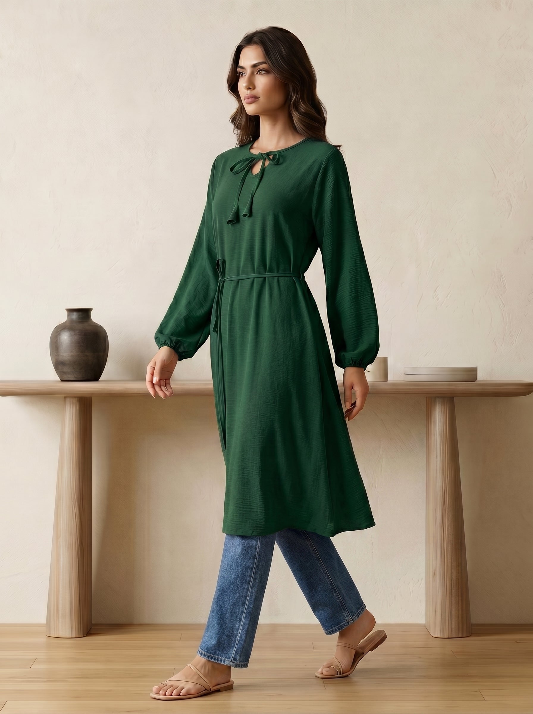 Tie-Neck Tassel Tunic Top