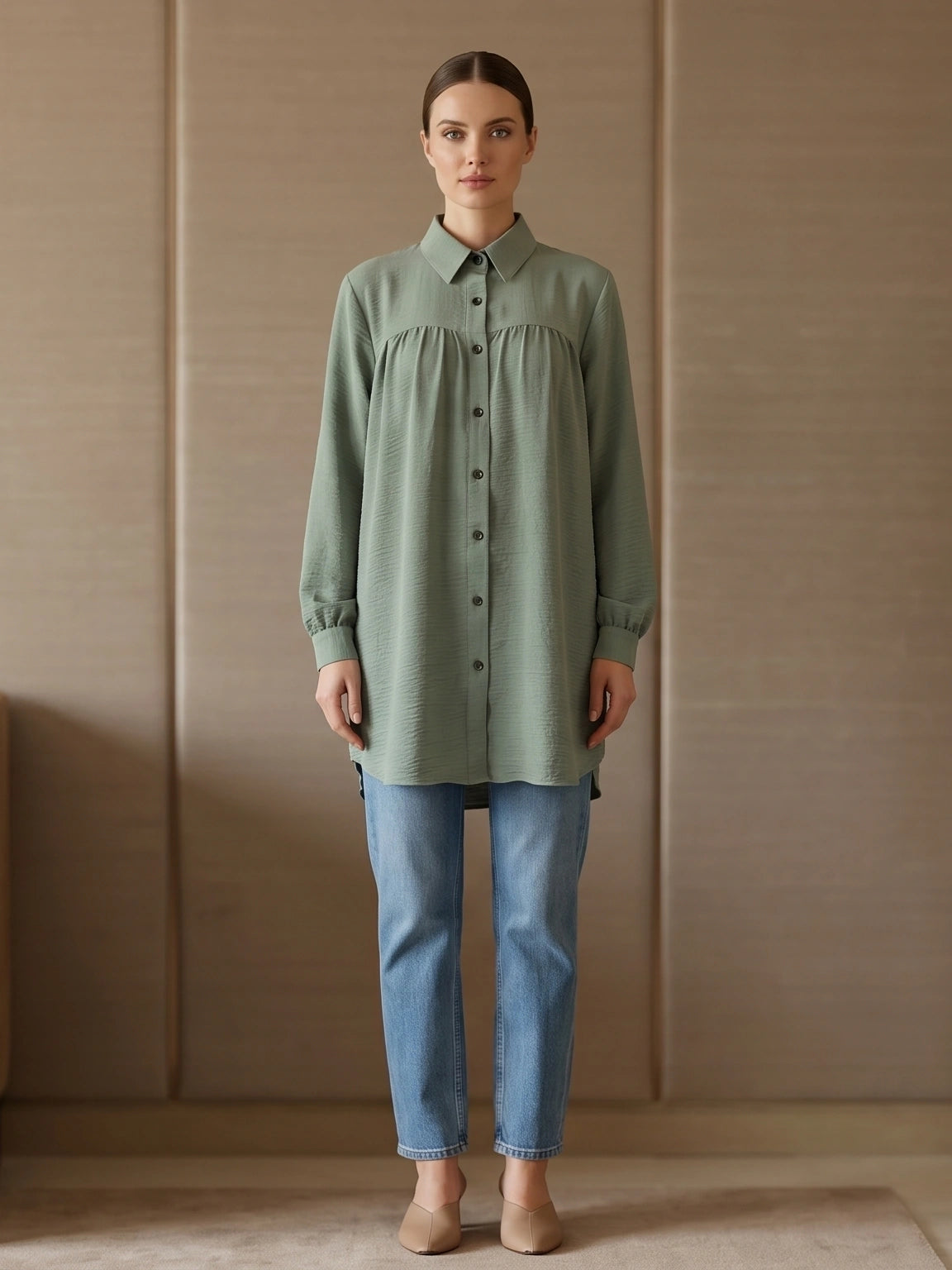 Elegant Curved Hem Tunic Shirt
