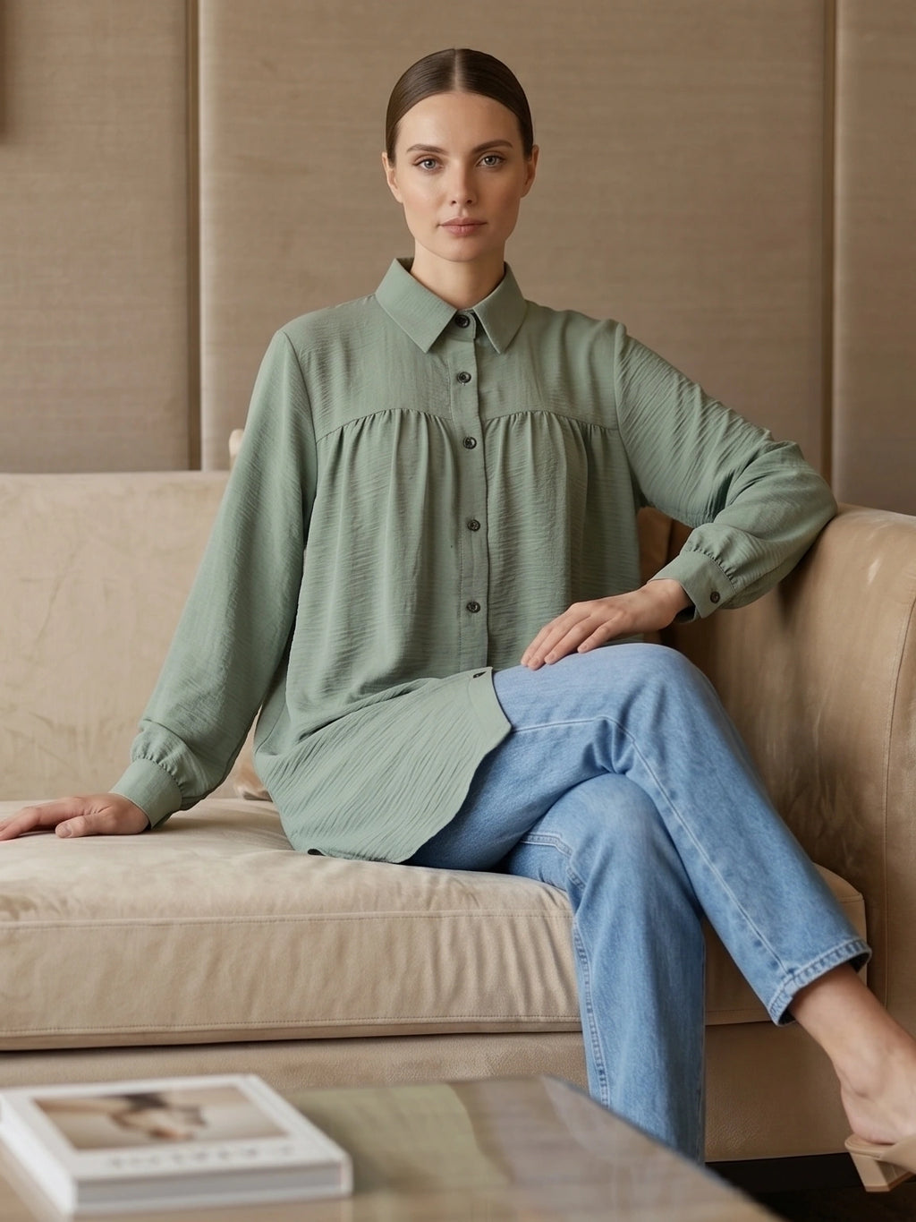 Elegant Curved Hem Tunic Shirt