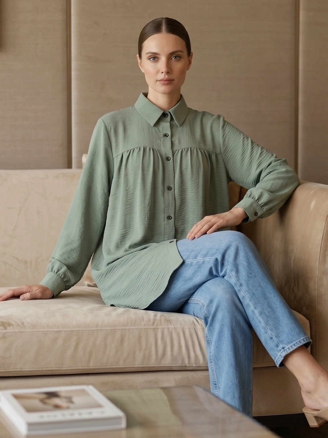 Elegant Curved Hem Tunic Shirt