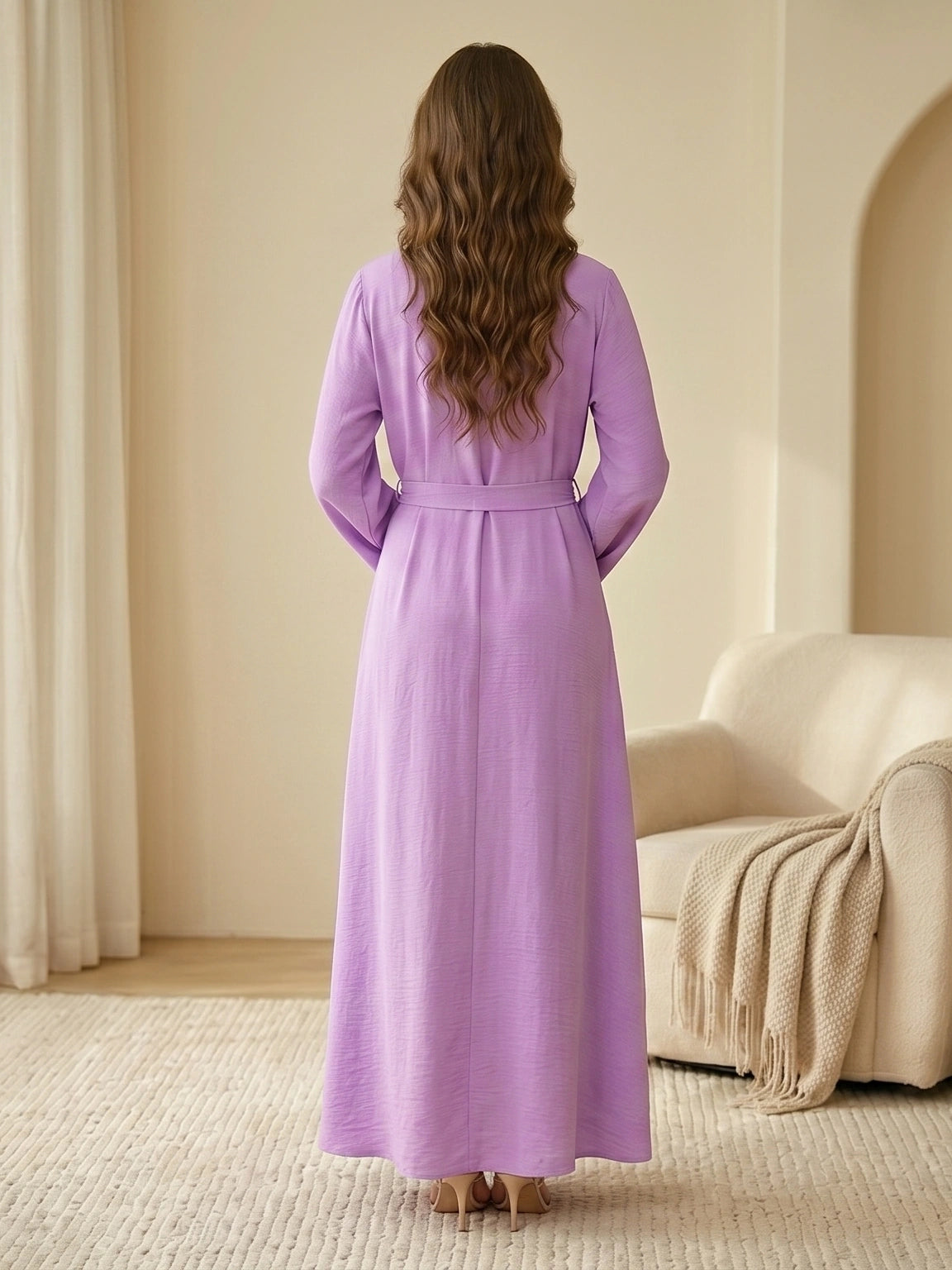 Embellished V-Neck Tie-Waist Jalabiya