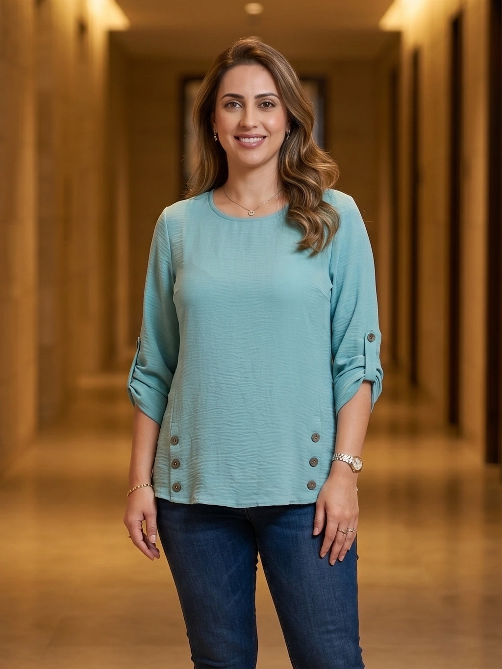 Elegant Side-Button Detail Tunic