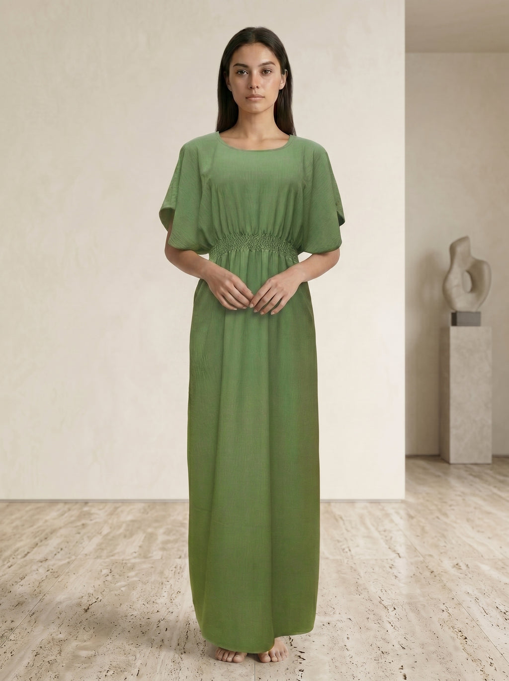 Elastic Waist Short-Sleeve Inner Maxi