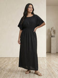 Elastic Waist Short-Sleeve Inner Maxi