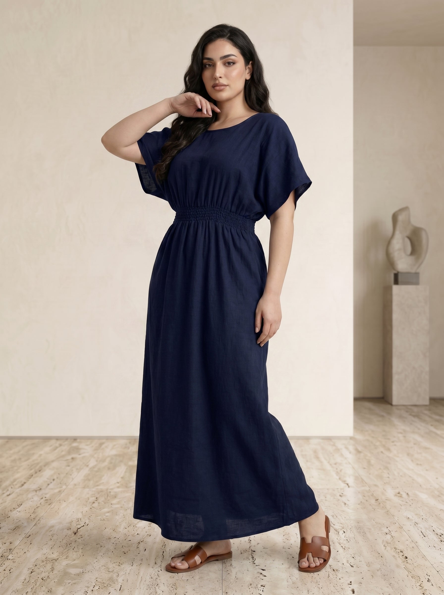 Elastic Waist Short-Sleeve Inner Maxi
