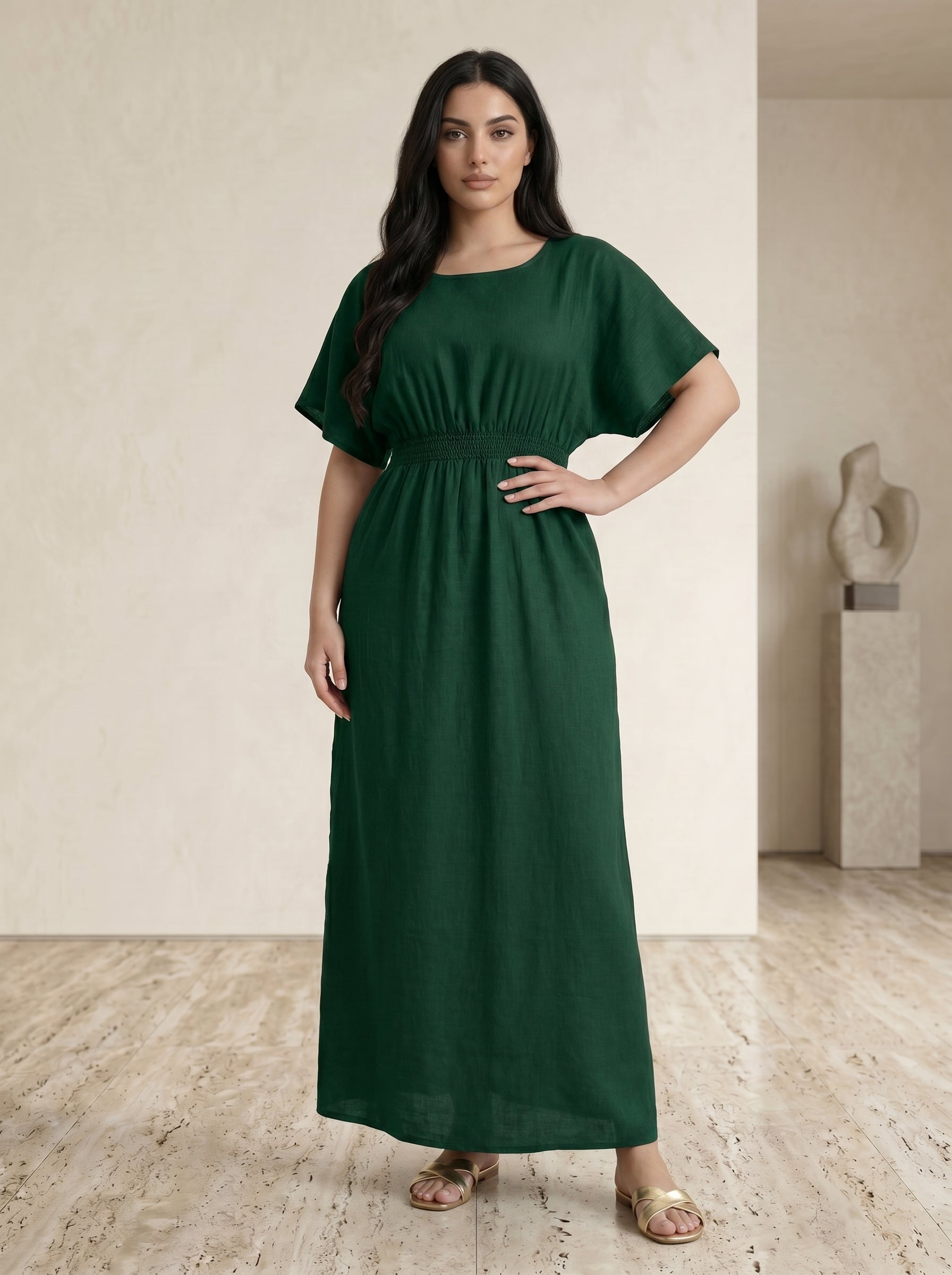 Elastic Waist Short-Sleeve Inner Maxi