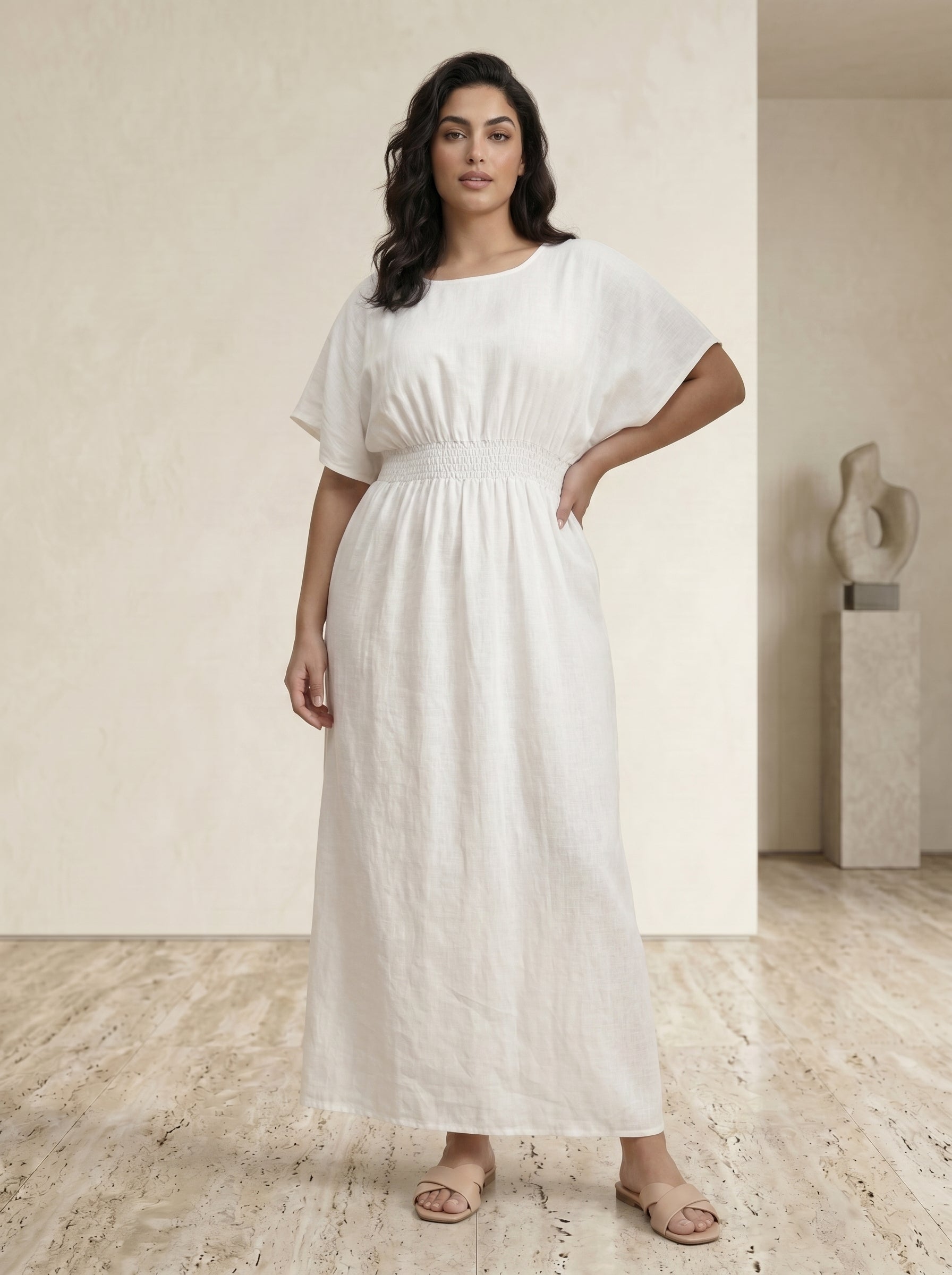 Elastic Waist Short-Sleeve Inner Maxi