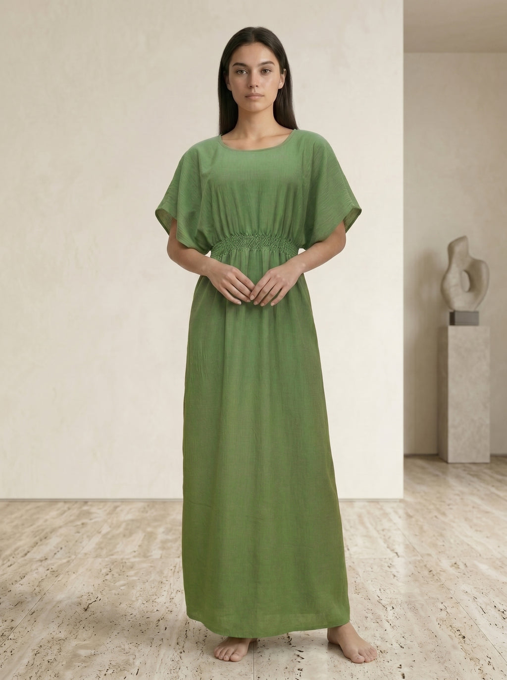 Elastic Waist Short-Sleeve Inner Maxi
