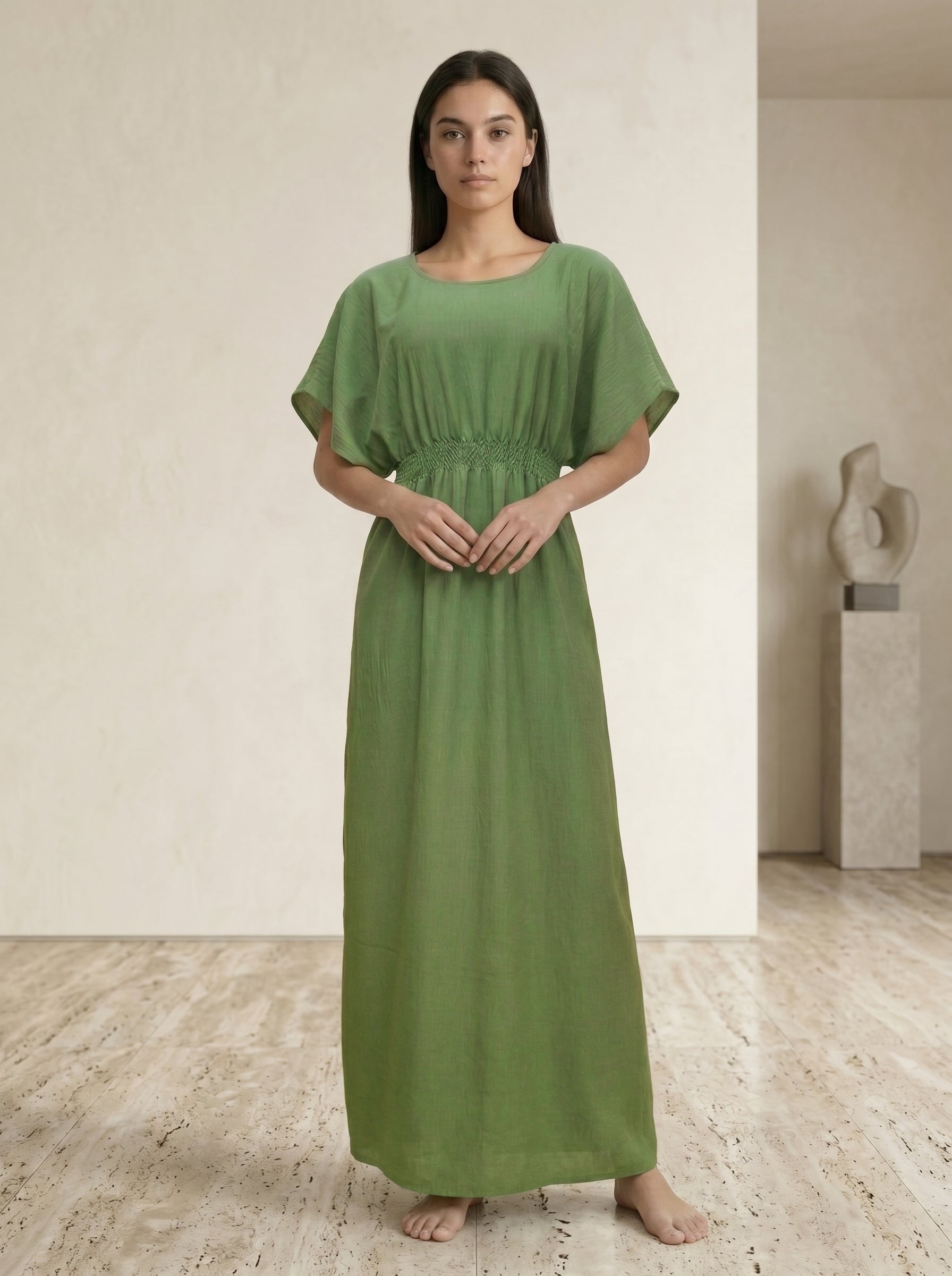 Elastic Waist Short-Sleeve Inner Maxi
