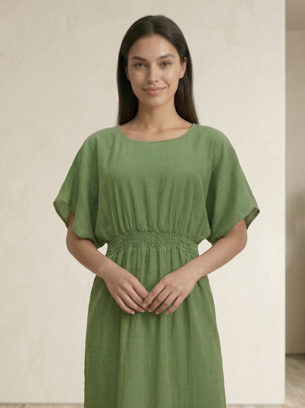 Elastic Waist Short-Sleeve Inner Maxi