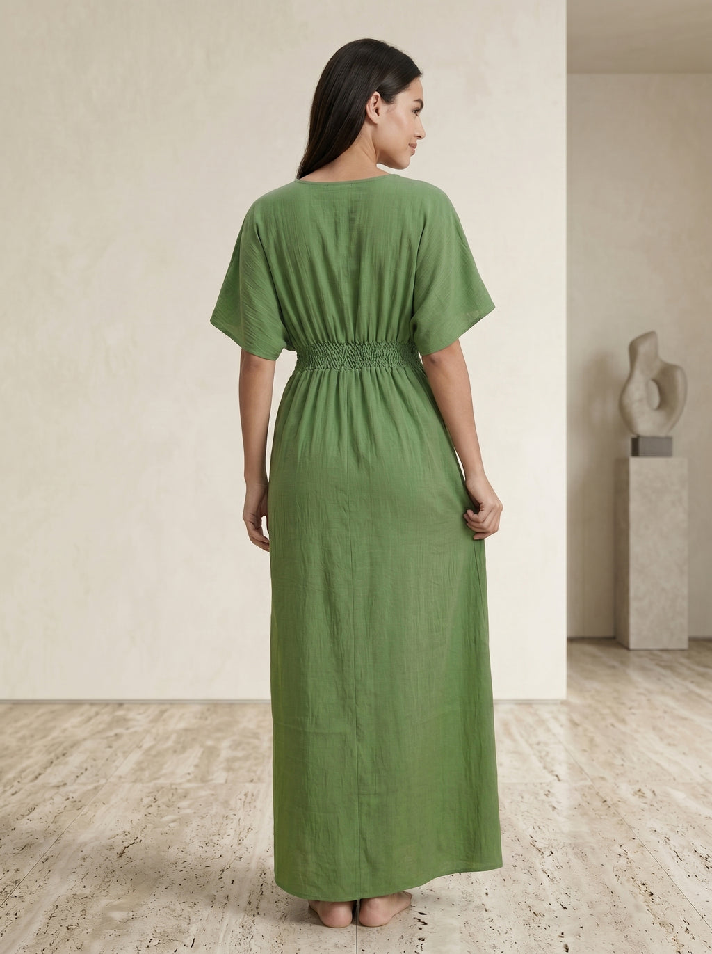 Elastic Waist Short-Sleeve Inner Maxi