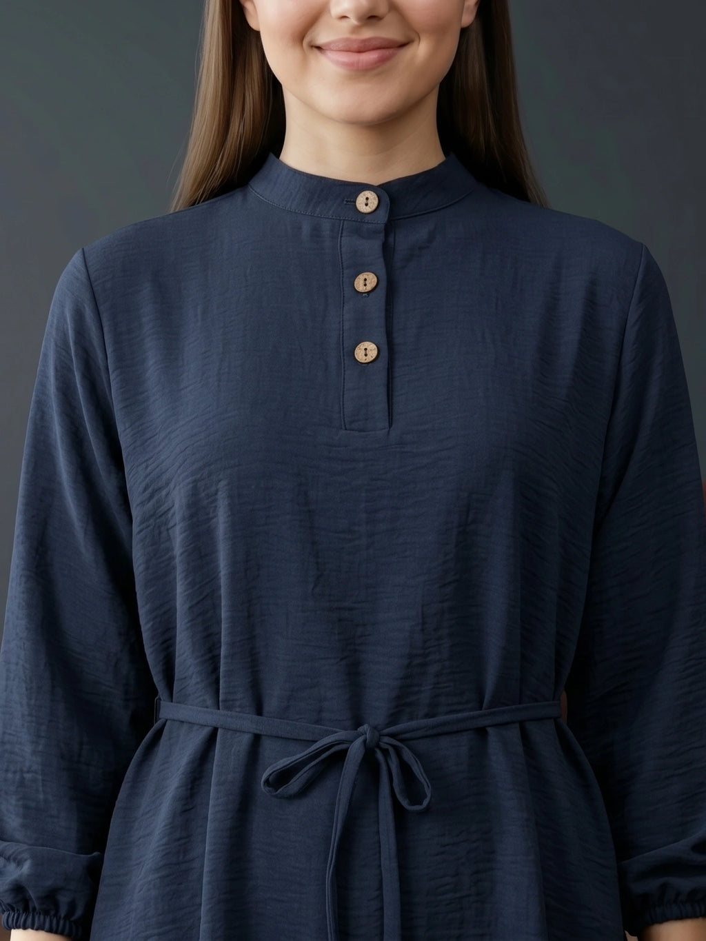 Refined Band-Collar Drawstring Trousers Set