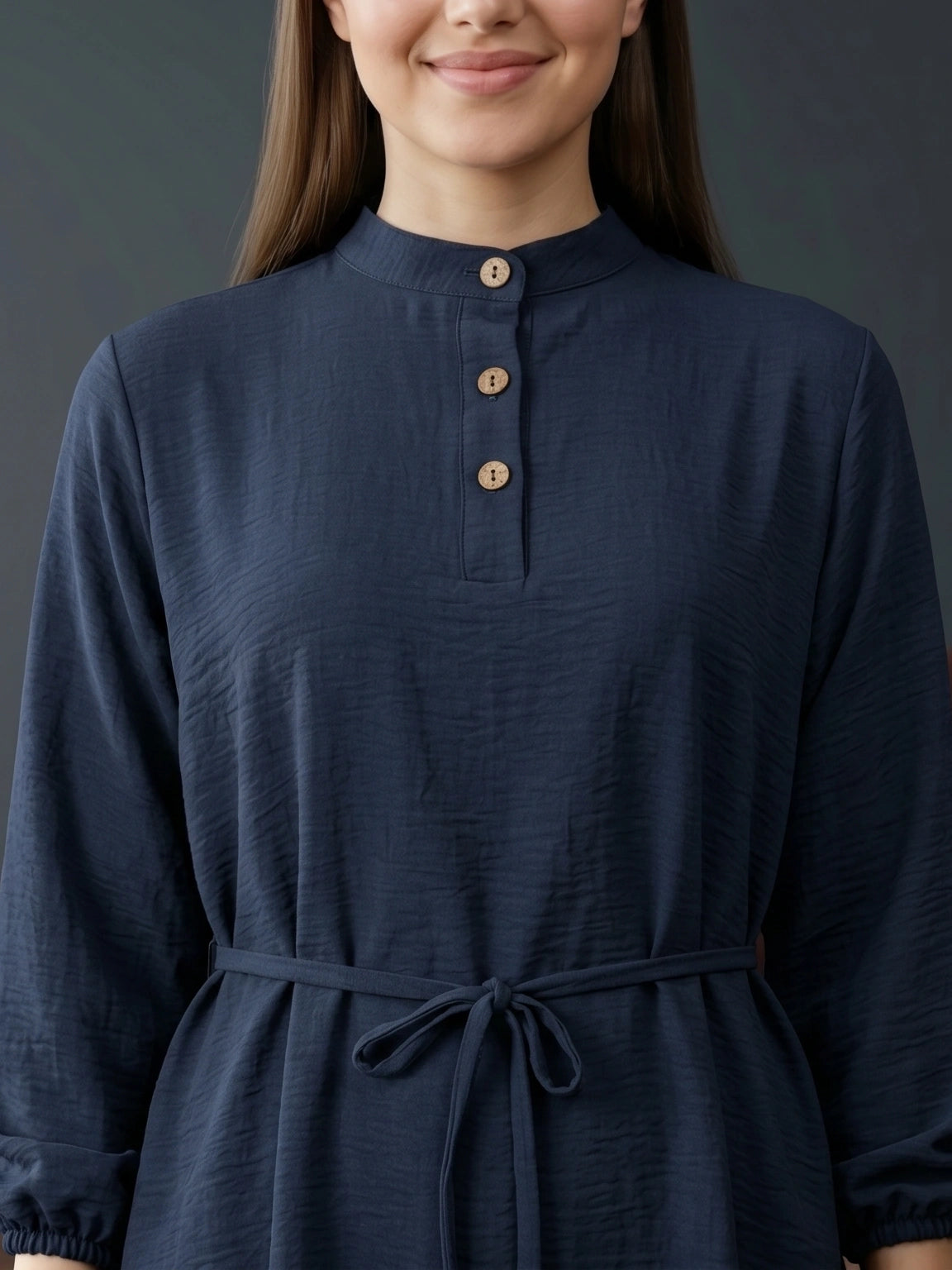 Refined Band-Collar Drawstring Trousers Set
