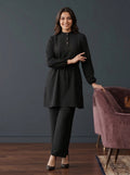 Refined Band-Collar Drawstring Trousers Set