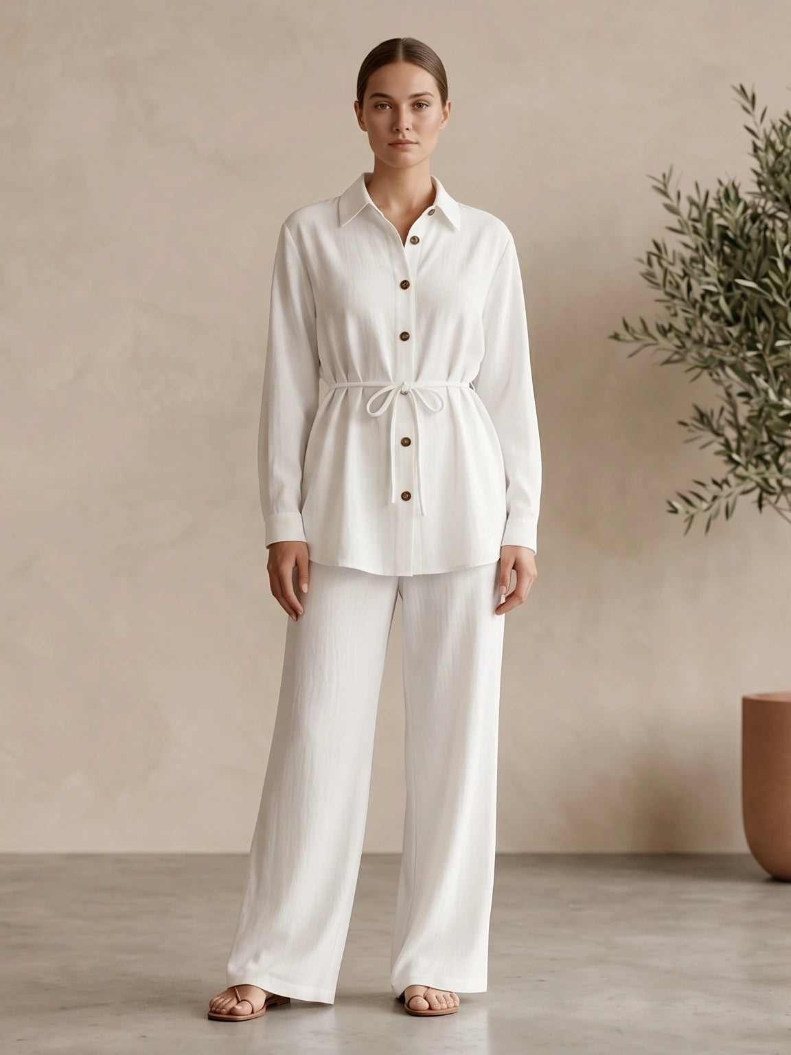 Classic Collared Long Sleeve Two-Piece Set