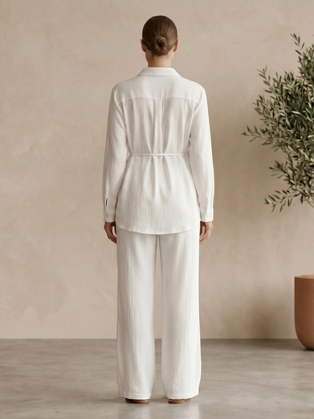 Classic Collared Long Sleeve Two-Piece Set