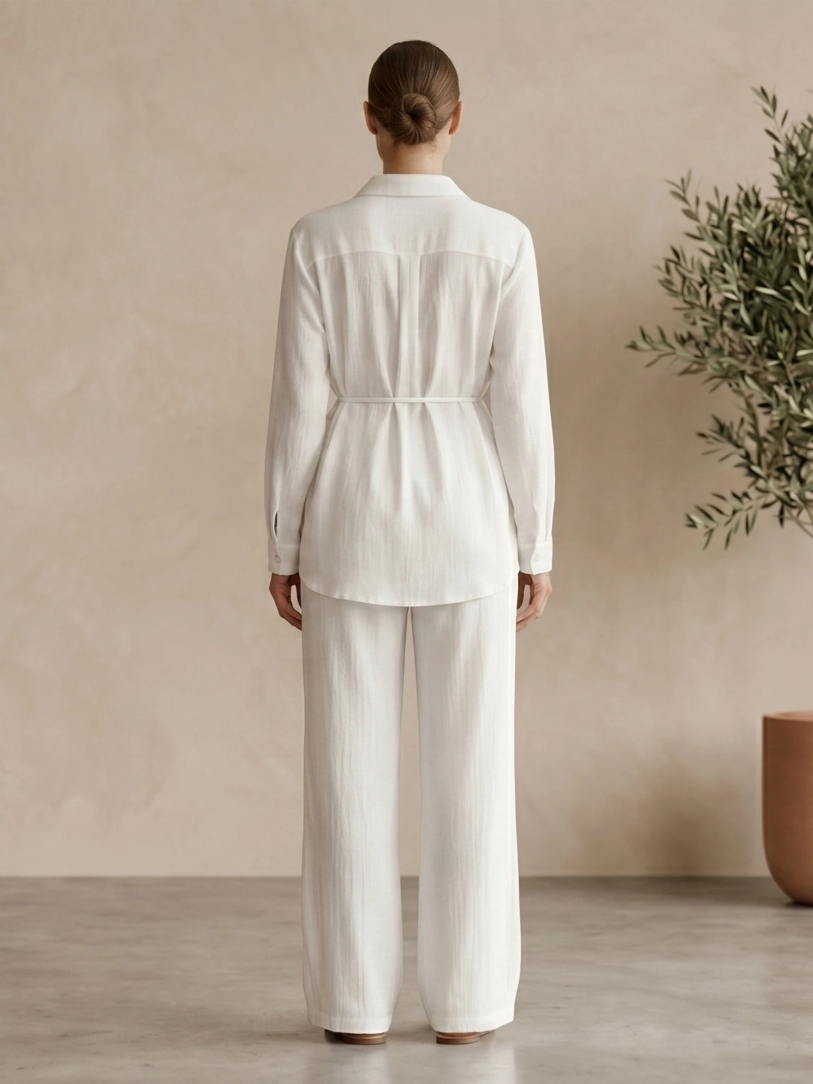 Classic Collared Long Sleeve Two-Piece Set