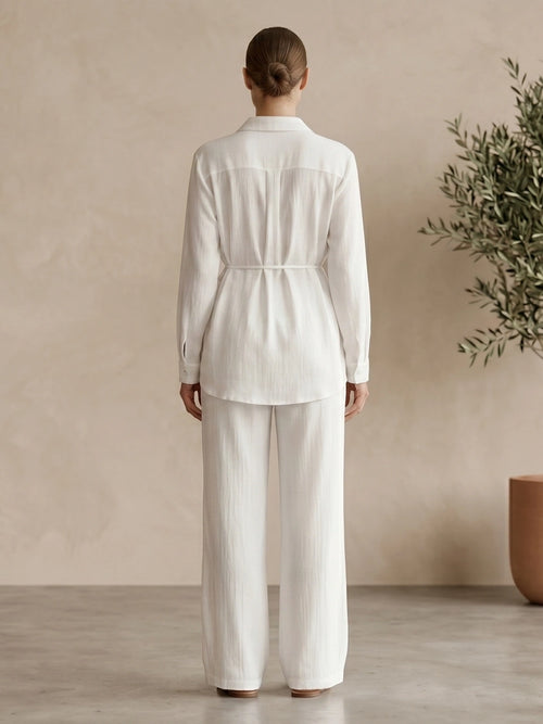 Classic Collared Long Sleeve Two-Piece Set