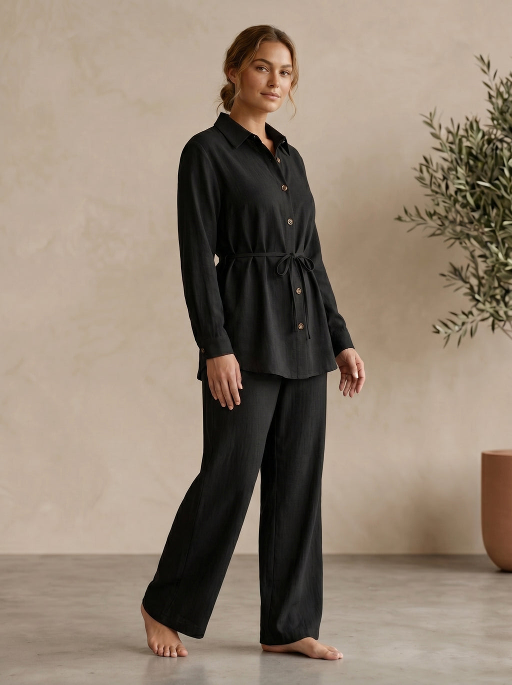 Classic Collared Long Sleeve Two-Piece Set